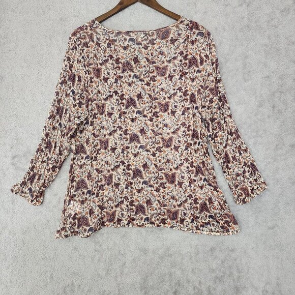 Lucky Brand Sheer Womens Paisley Print Blouse 2X V-Neck Long Sleeve Rayon Top - Picture 2 of 9
